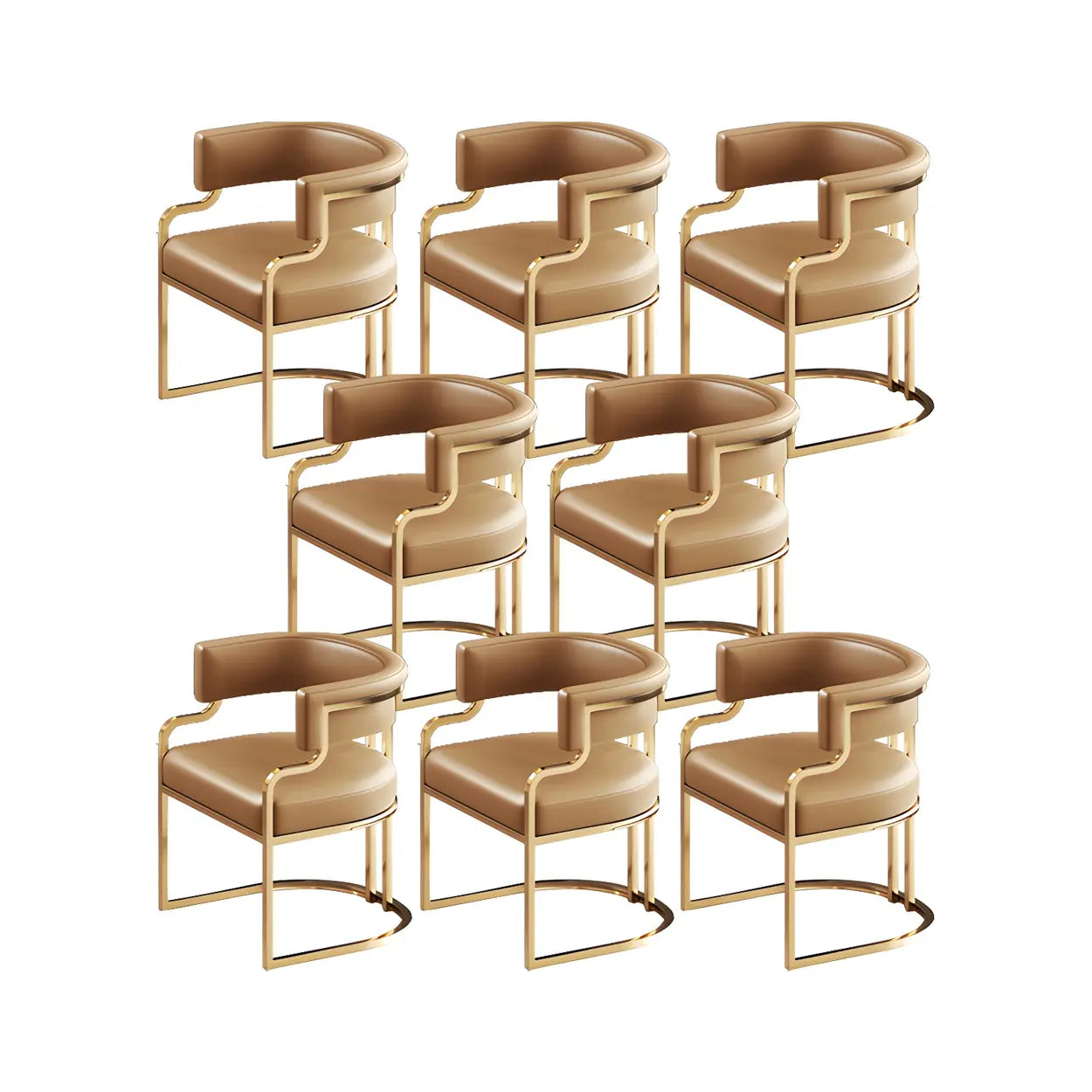 Glam Faux Leather Upholstered Arm Chair — Beige/ Orange / 8 Piece Set