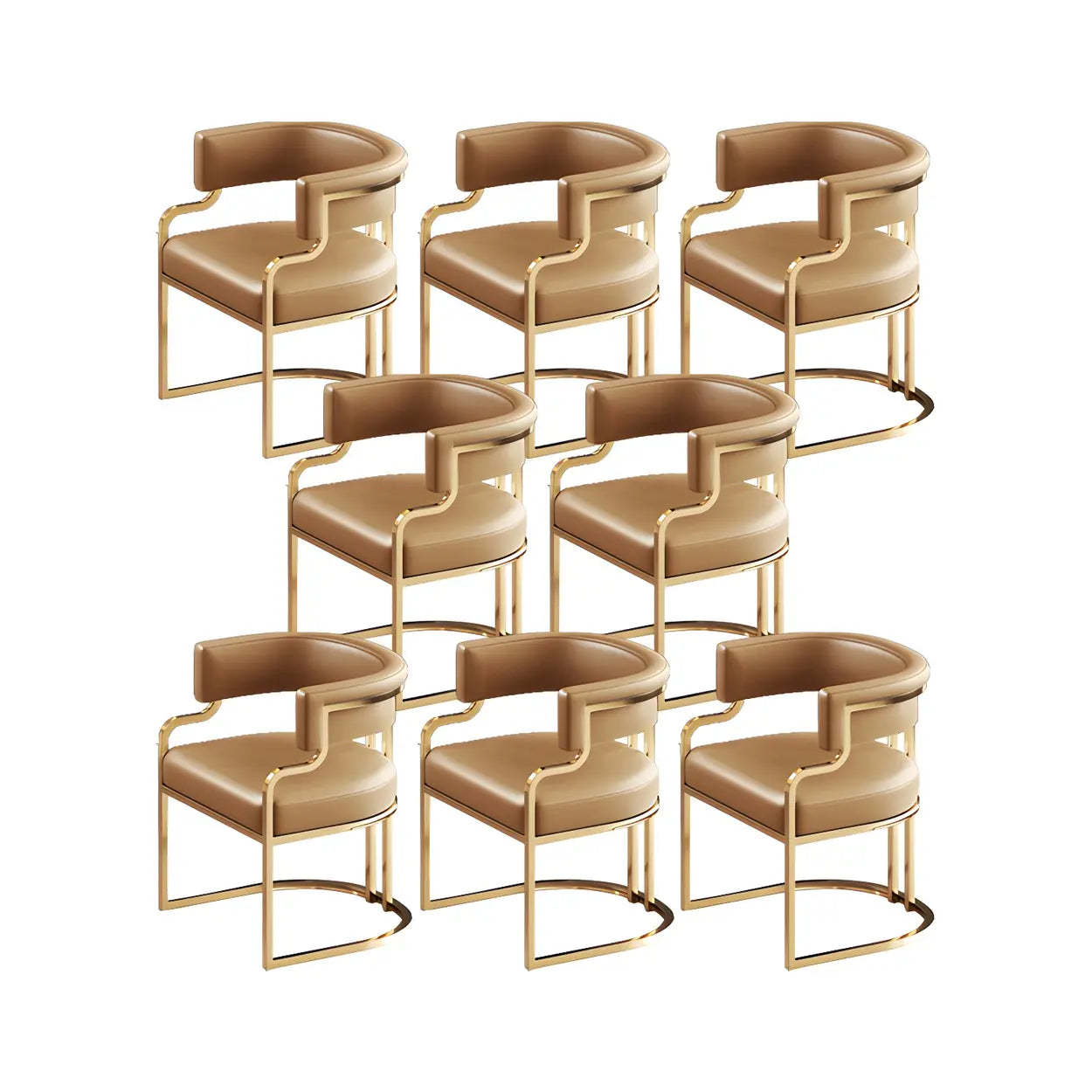 Glam Faux Leather Upholstered Arm Chair — Beige/ Orange / 8 Piece Set