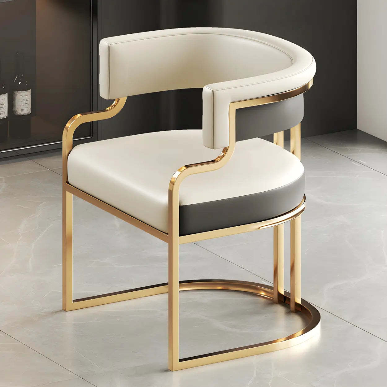 Glam Faux Leather Upholstered Arm Chair — Off-White / 1 Piece