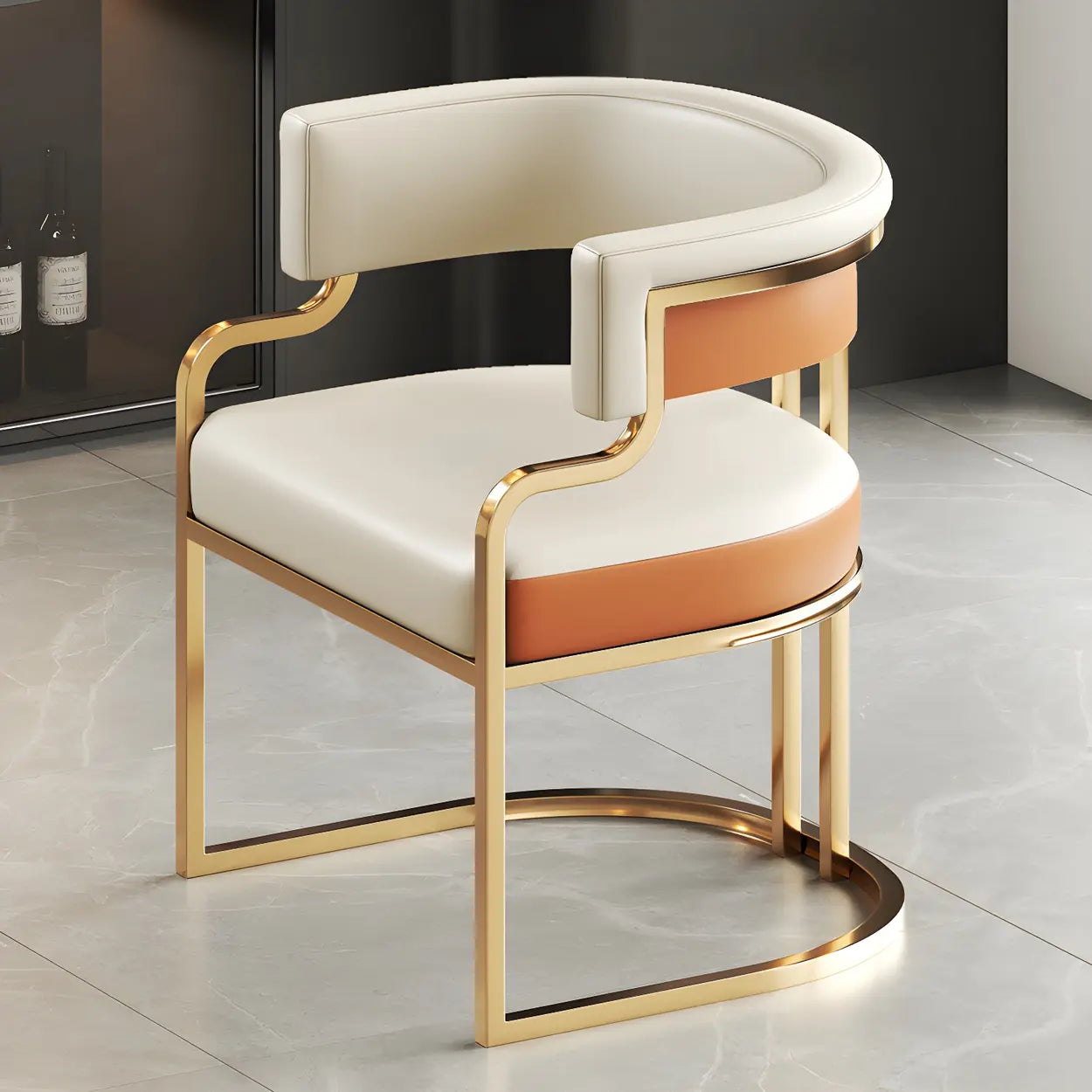 Glam Faux Leather Upholstered Arm Chair — Orange / 8 Piece Set