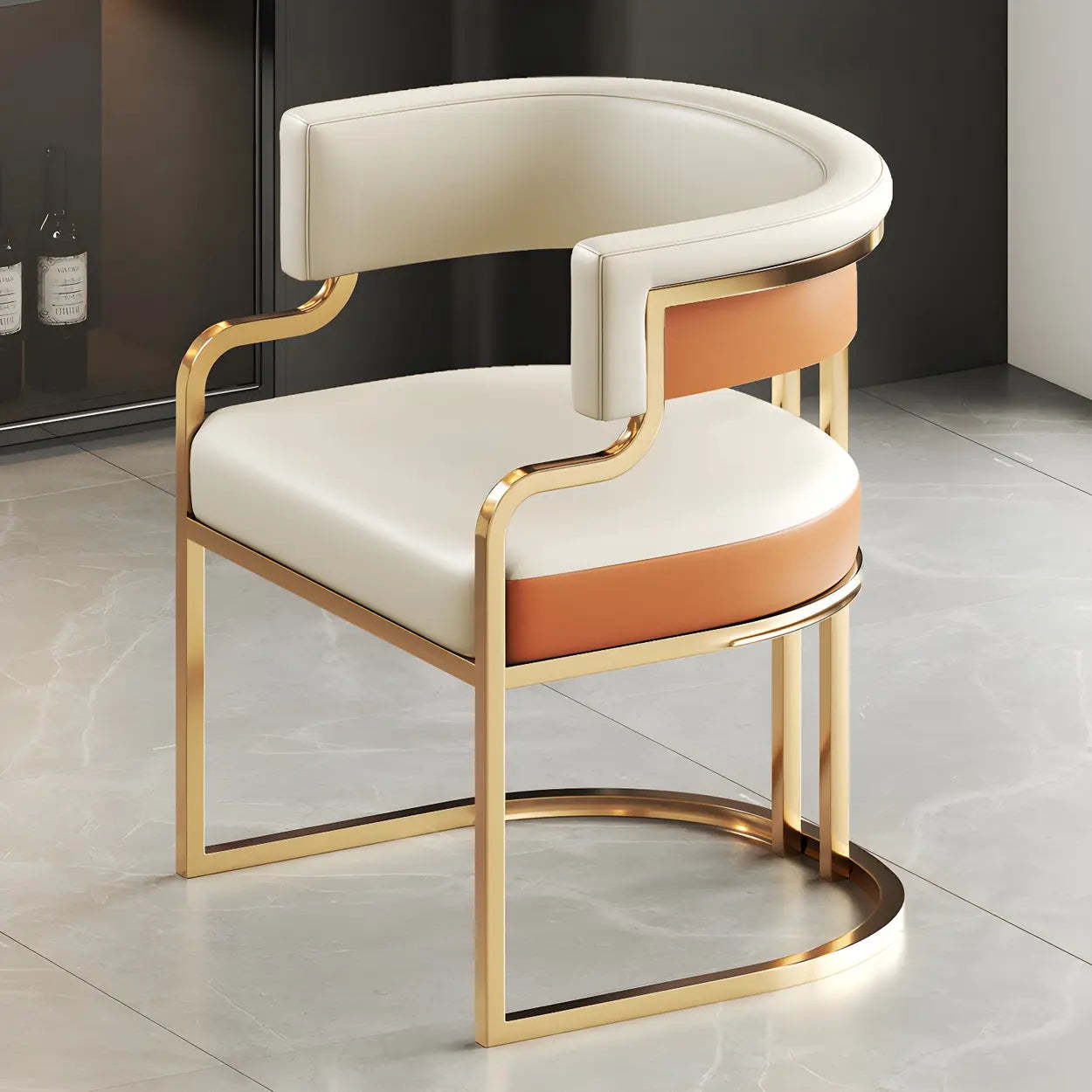 Glam Faux Leather Upholstered Arm Chair — Orange / 8 Piece Set