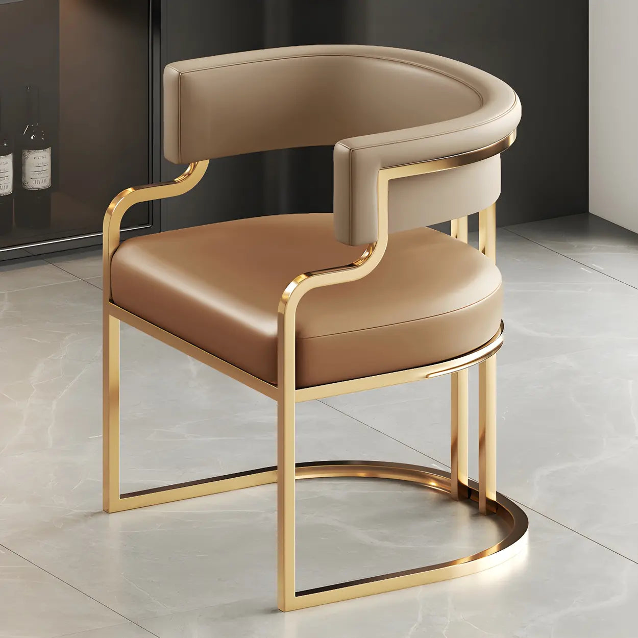 Glam Faux Leather Upholstered Arm Chair — Carnation / 8 Piece Set