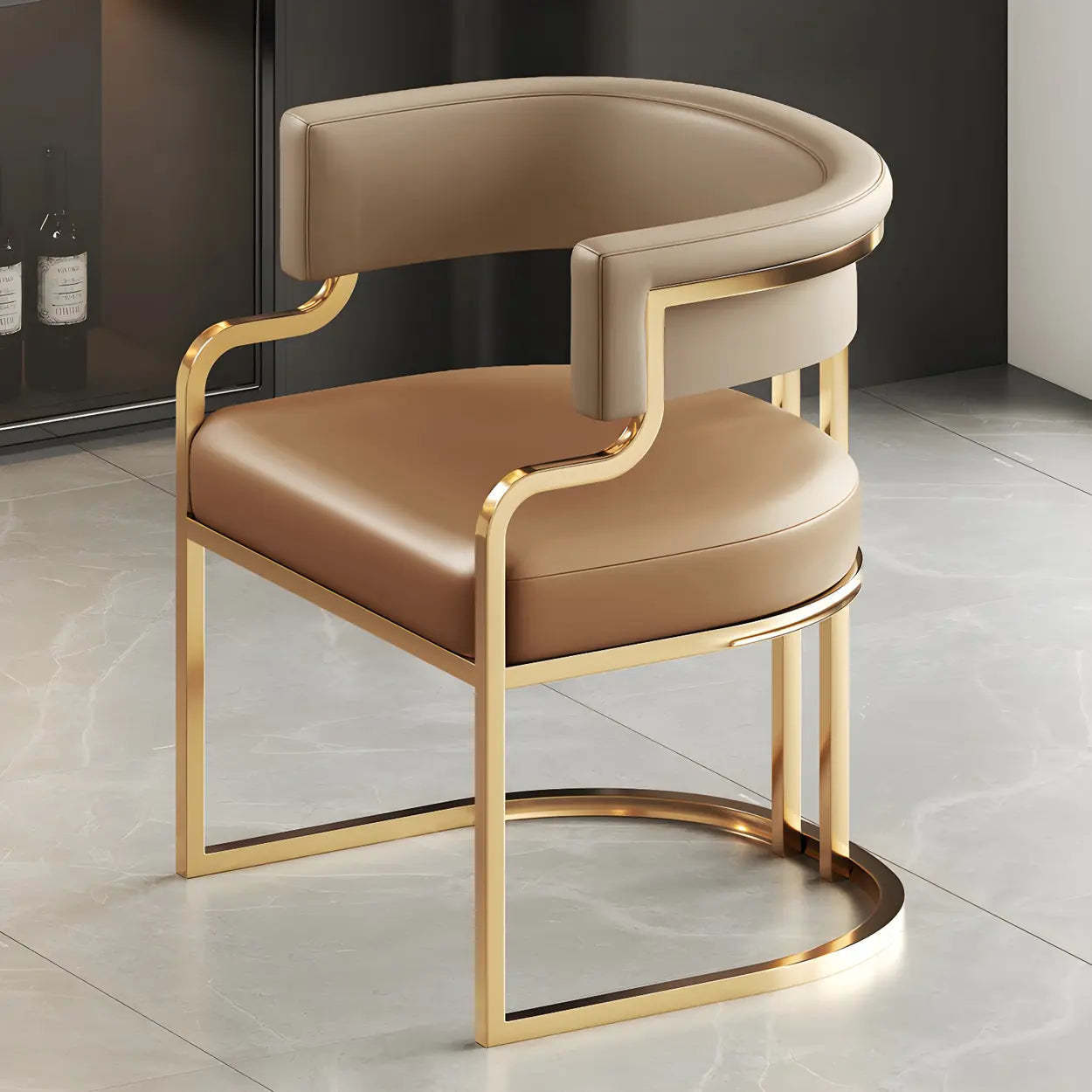Glam Faux Leather Upholstered Arm Chair — Carnation / 8 Piece Set