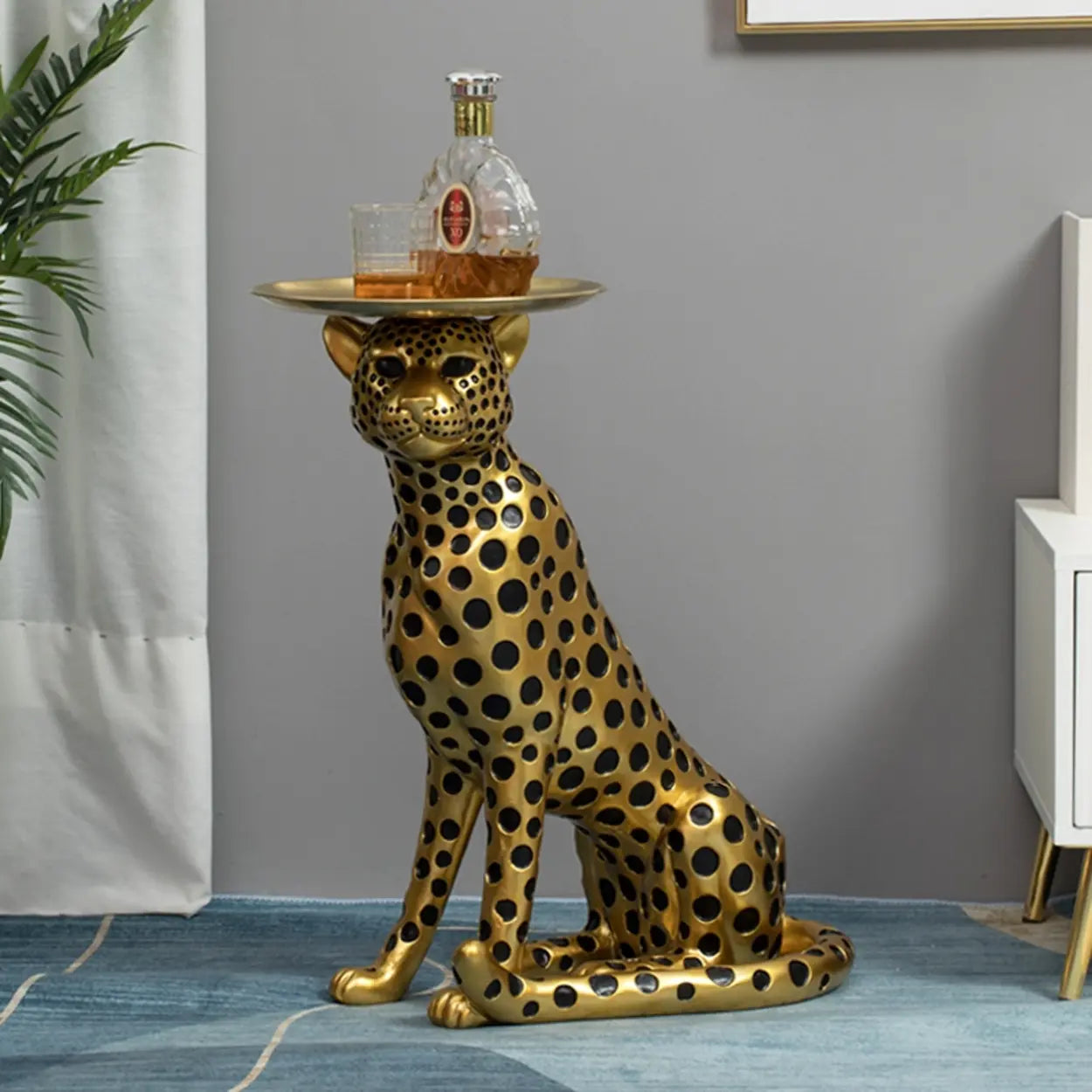Glam Panther Sculpture Resin Gold Side Table
