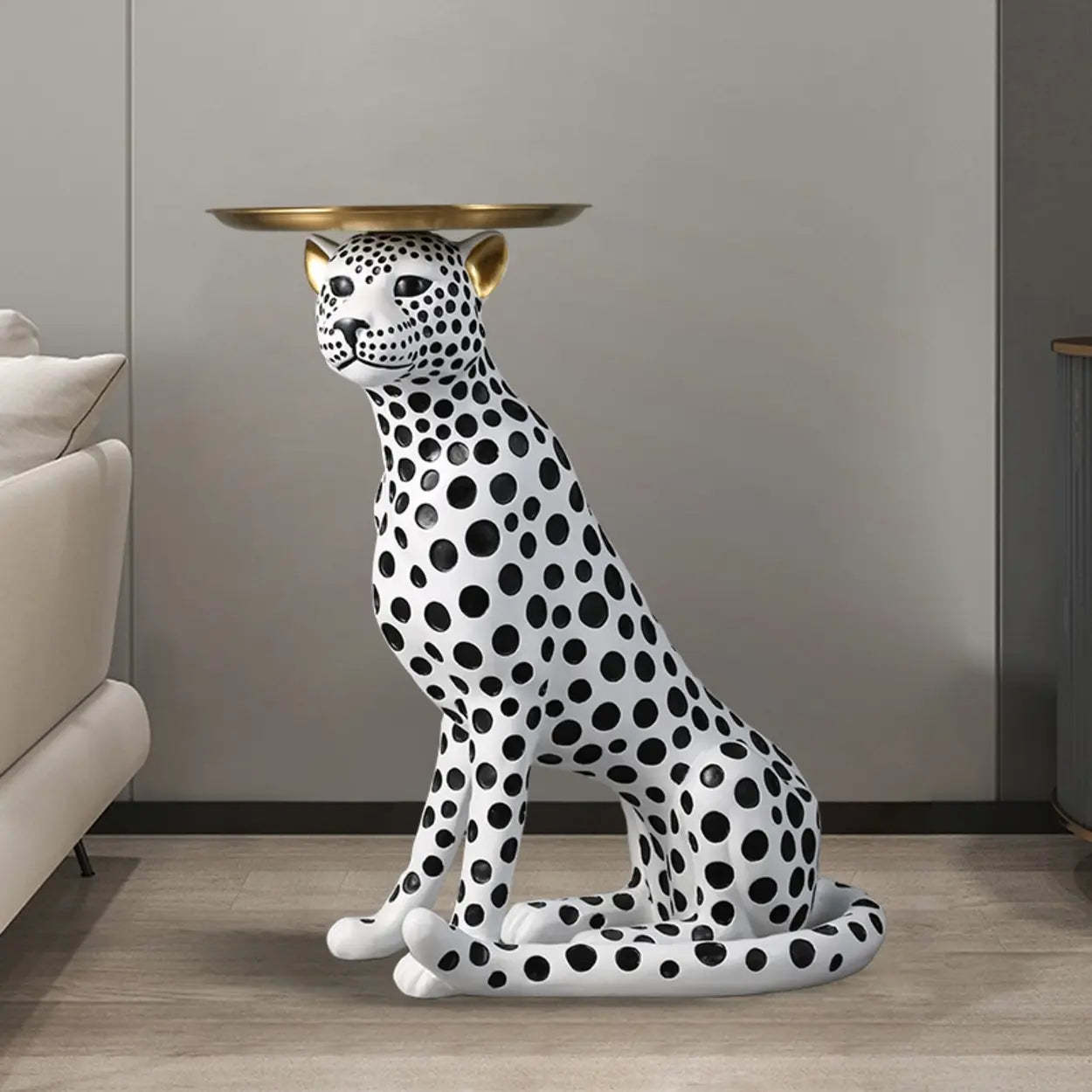 Glam Panther Sculpture Resin Gold Side Table