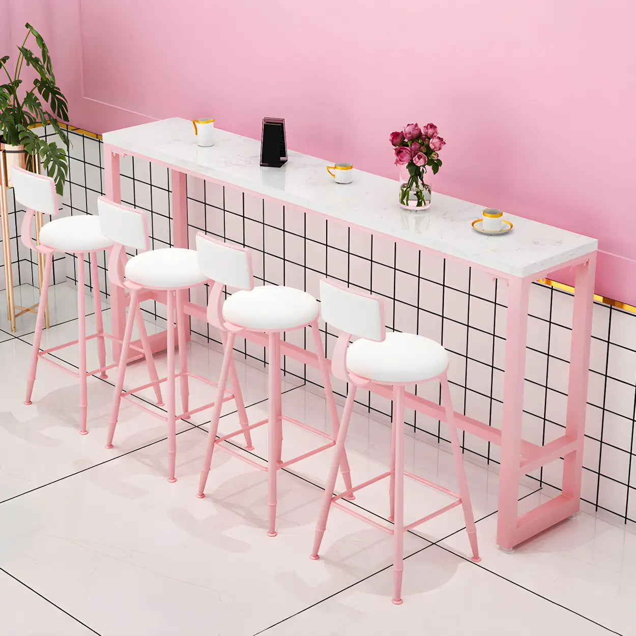 Glam Pink Marble Long Cocktail Bar Table — Table Only