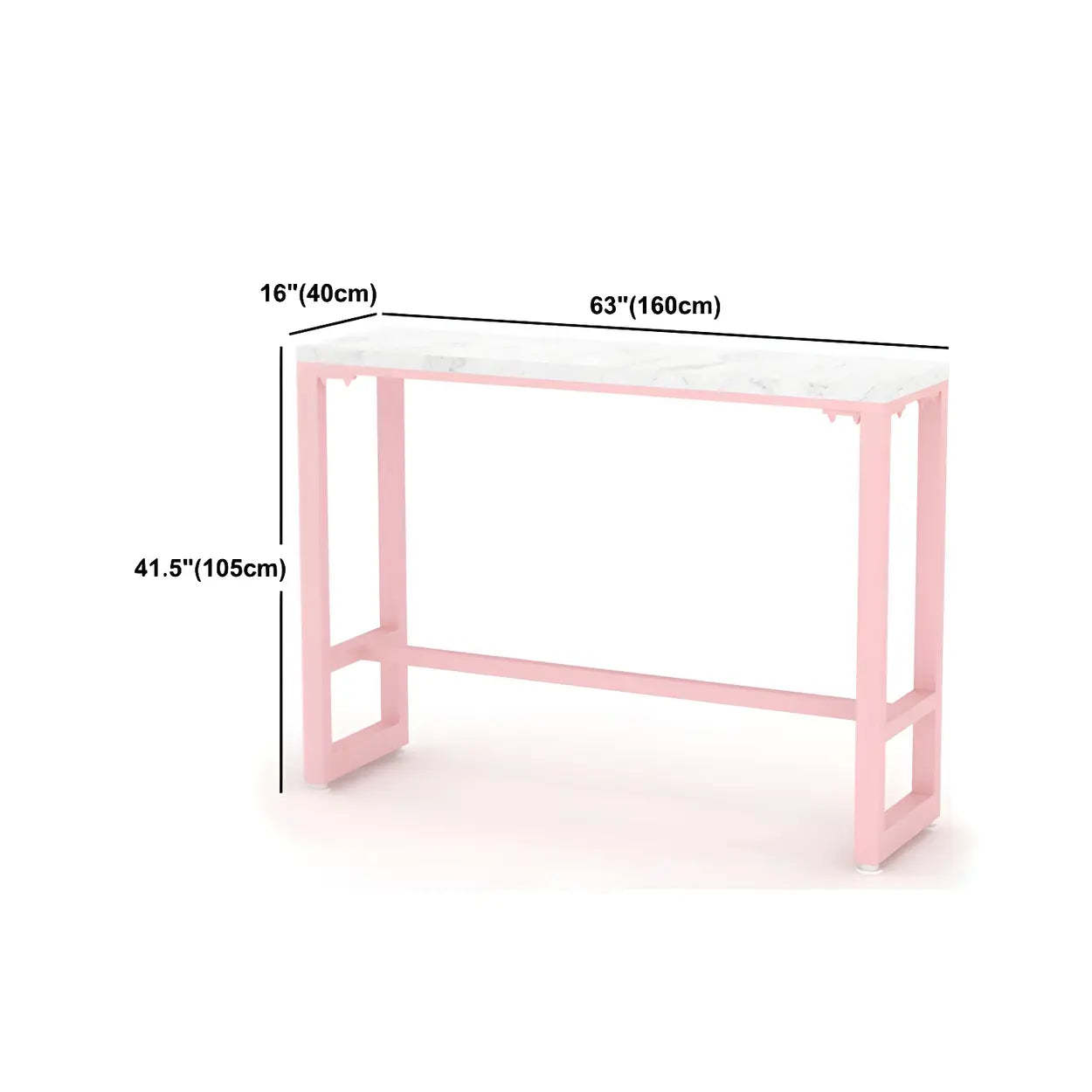 Glam Pink Marble Long Cocktail Bar Table