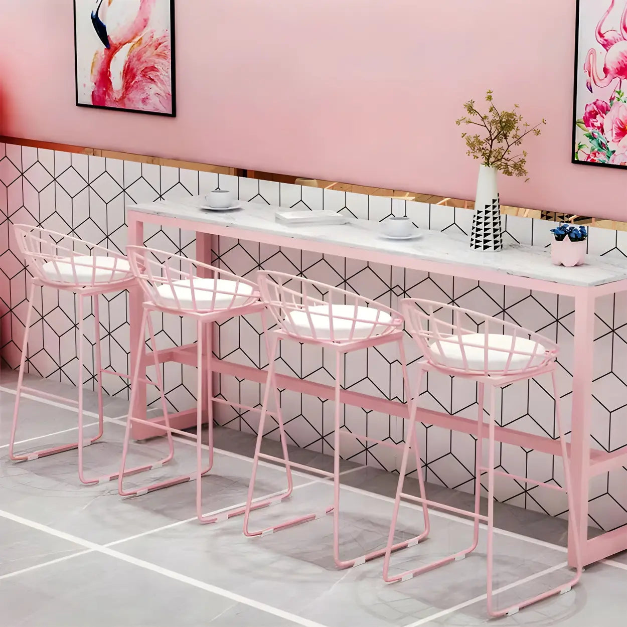 Glam Pink Marble Long Cocktail Bar Table — Table Only