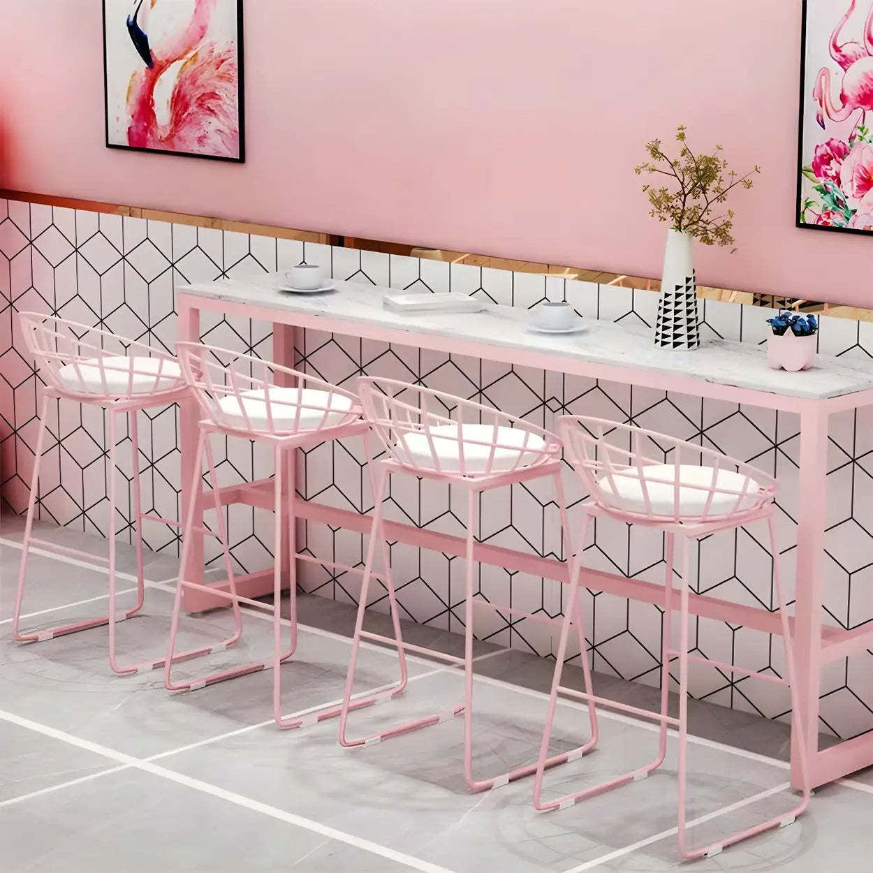 Glam Pink Marble Long Cocktail Bar Table — Table Only