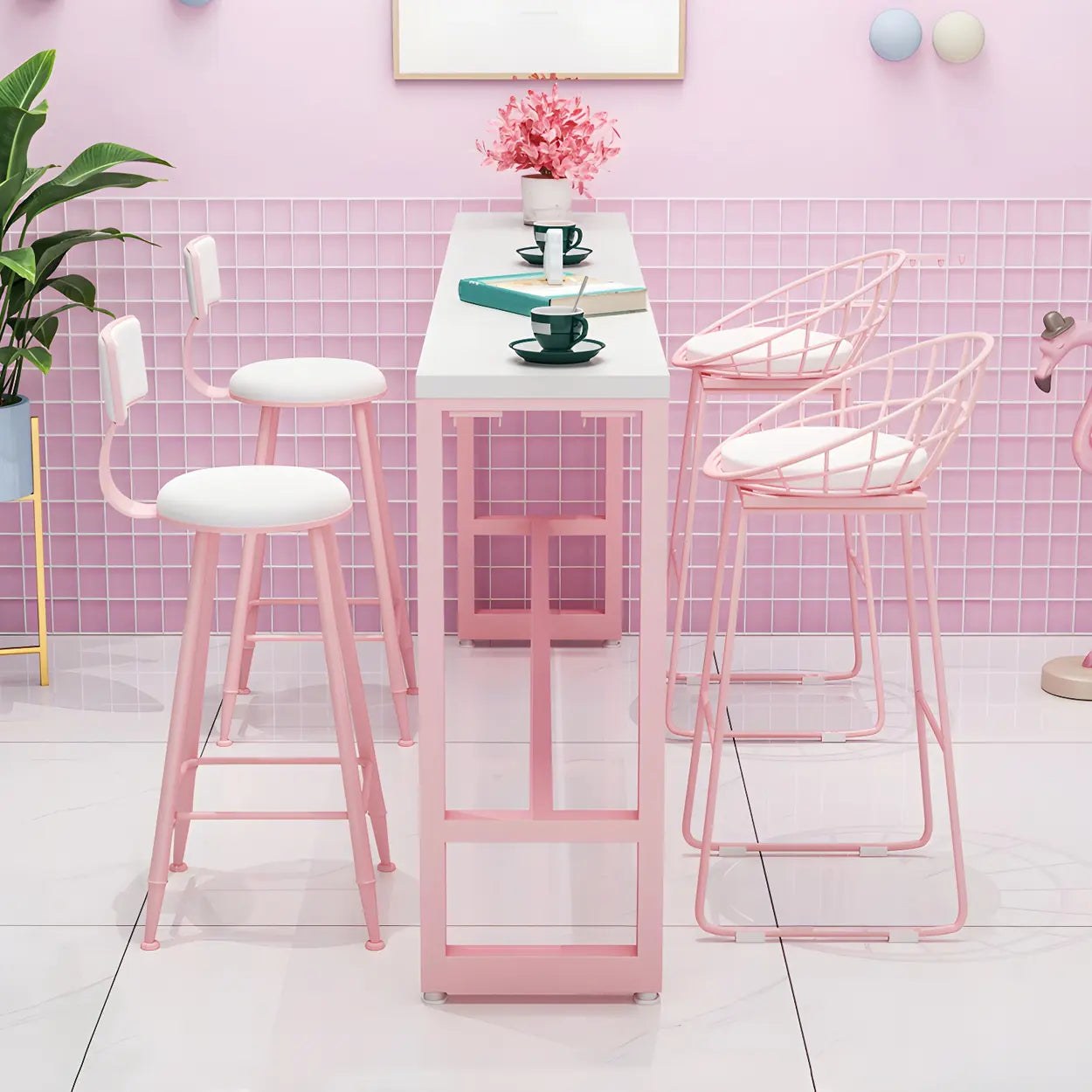 Glam Pink Marble Long Cocktail Bar Table — Table Only