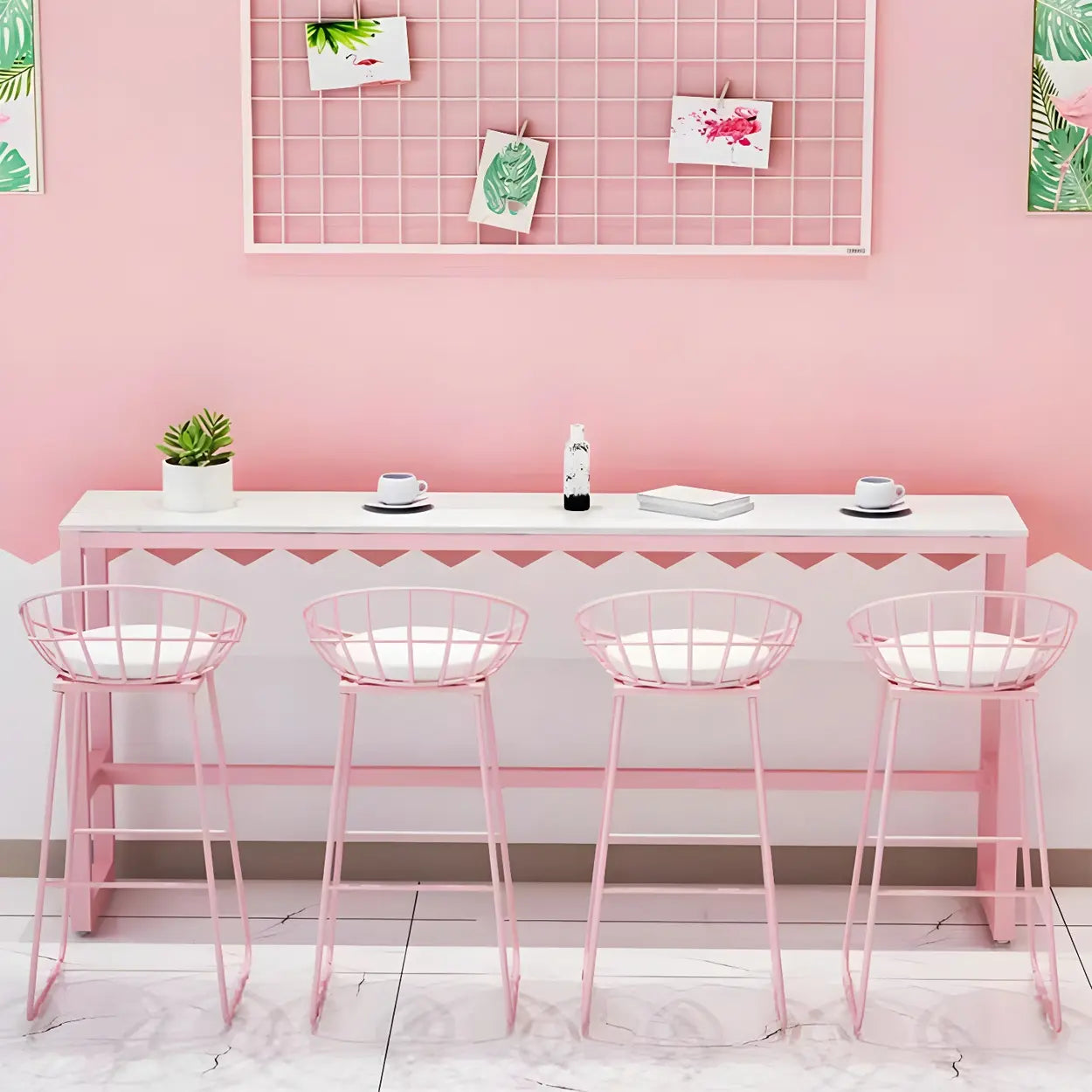Glam Pink Marble Long Cocktail Bar Table — Table Only