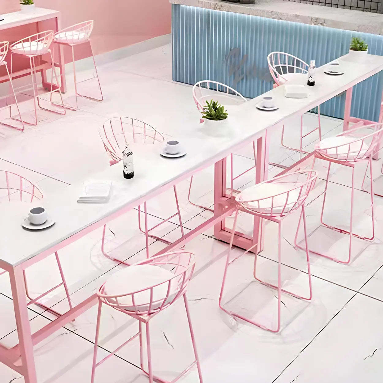Glam Pink Marble Long Cocktail Bar Table — Table Only