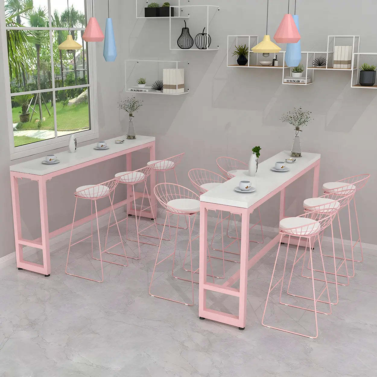 Glam Pink Marble Long Cocktail Bar Table — Table Only