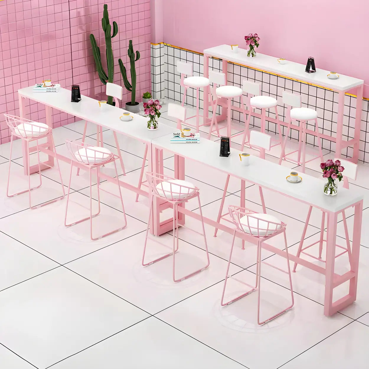Glam Pink Marble Long Cocktail Bar Table — Table Only
