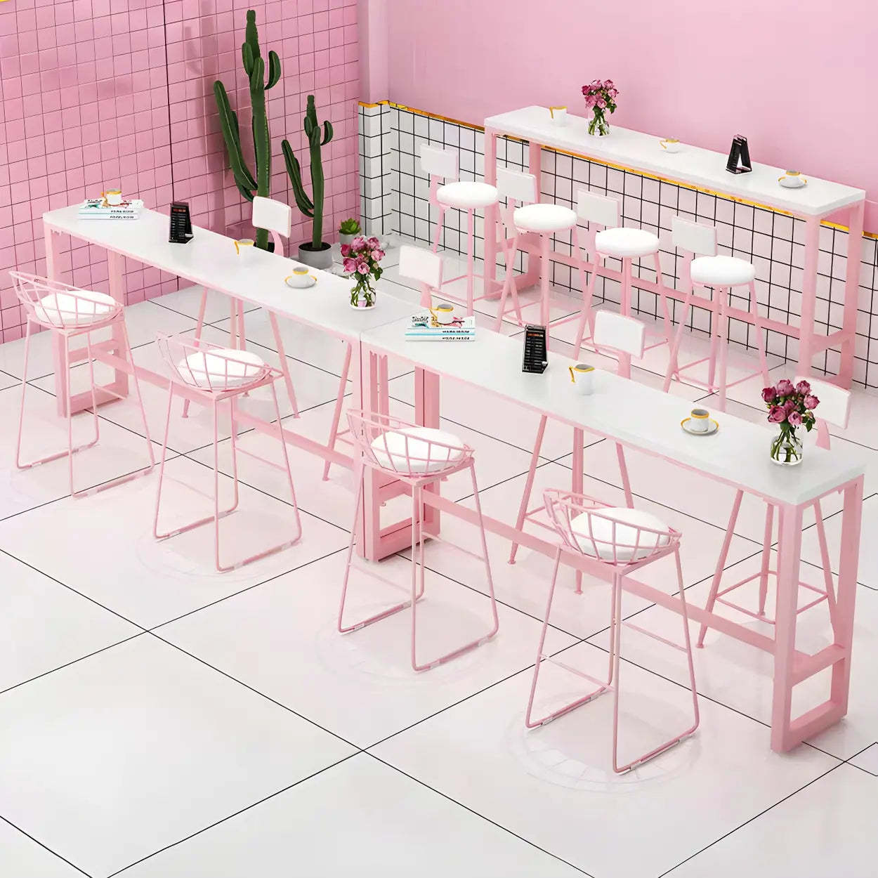 Glam Pink Marble Long Cocktail Bar Table — Table Only