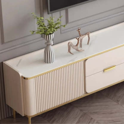 Glam Rectangular Stone TV Stand with Drawers and Shelves