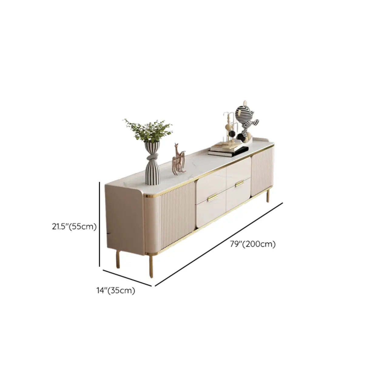 Glam Rectangular Stone TV Stand with Drawers and Shelves