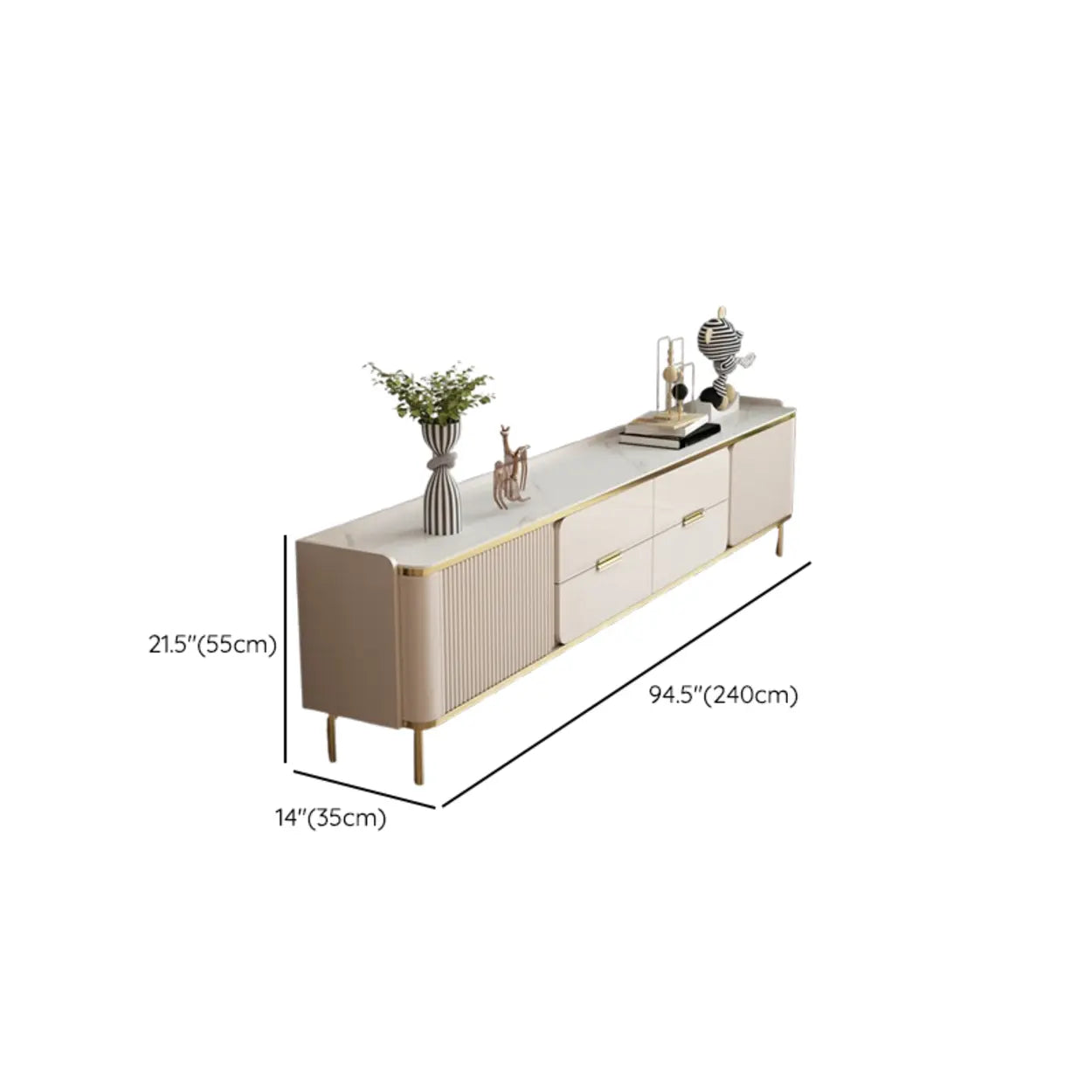 Glam Rectangular Stone TV Stand with Drawers and Shelves