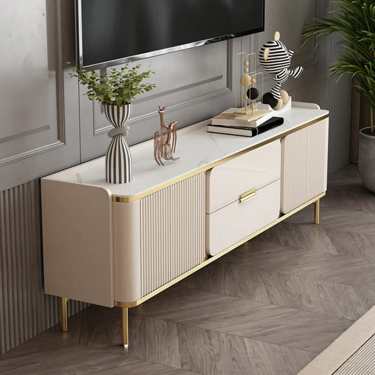 Lighom luxury drawers rectangular white tv stands in stone — 71" L x 14" W x 22" H