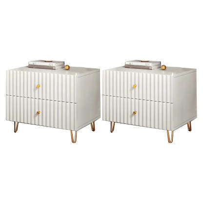 Glam Rectangular White Wood Nightstand with Storage Drawers — 2 Piece Set