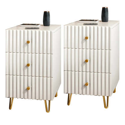 Glam Rectangular White Wood Nightstand with Storage Drawers