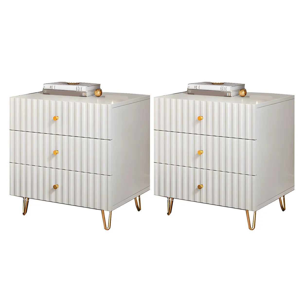 Glam Rectangular White Wood Nightstand with Storage Drawers
