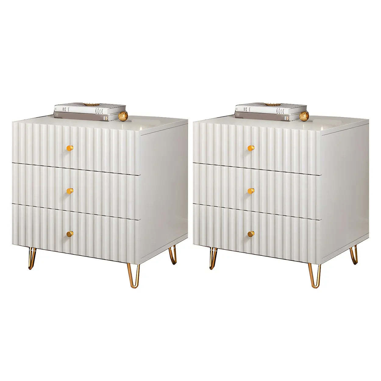 Glam Rectangular White Wood Nightstand with Storage Drawers