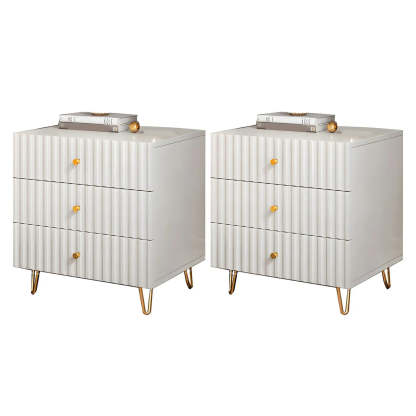 Glam Rectangular White Wood Nightstand with Storage Drawers