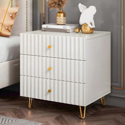 Glam Rectangular White Wood Nightstand with Storage Drawers