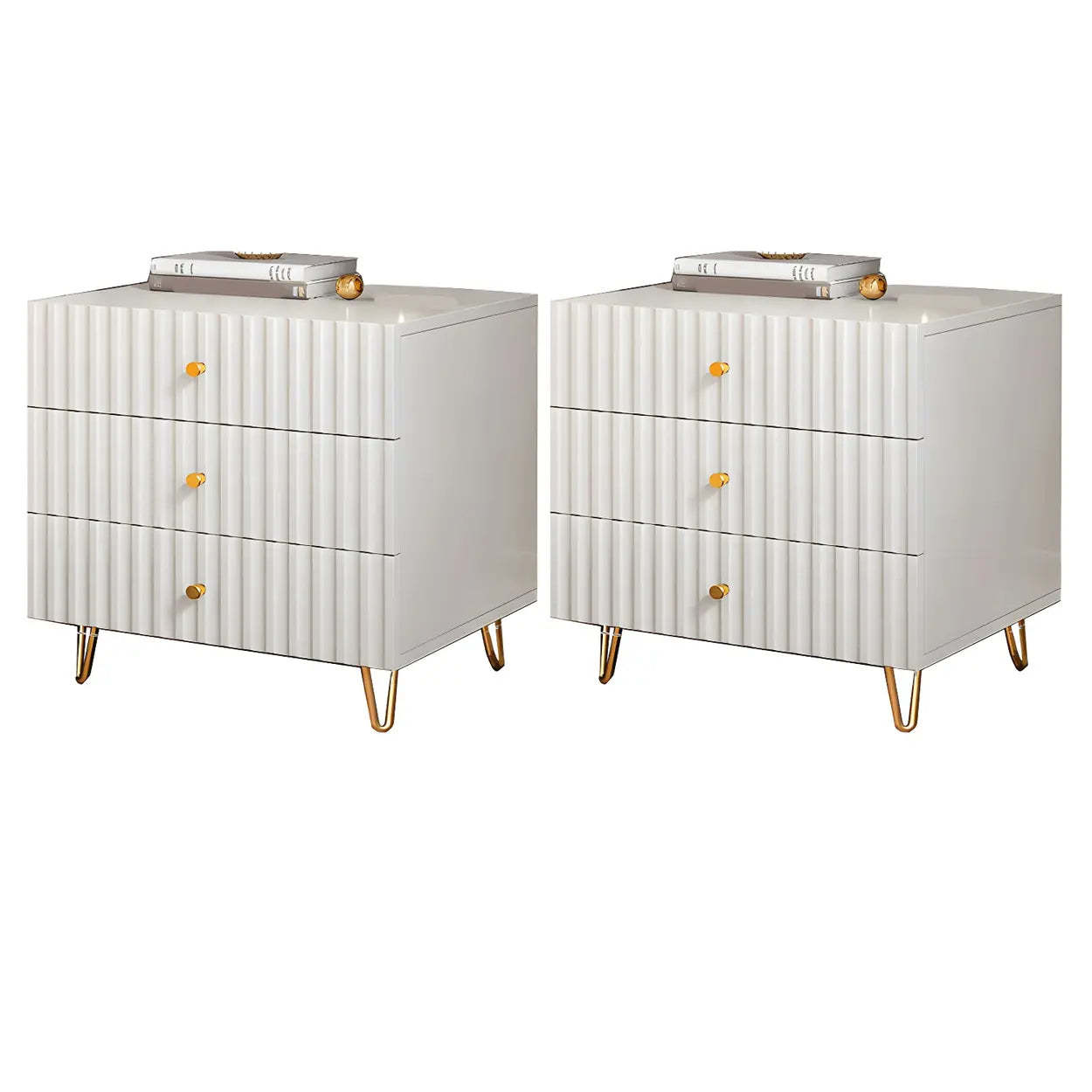Glam Rectangular White Wood Nightstand with Storage Drawers