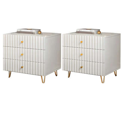 Glam Rectangular White Wood Nightstand with Storage Drawers