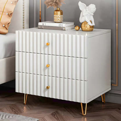 Glam Rectangular White Wood Nightstand with Storage Drawers