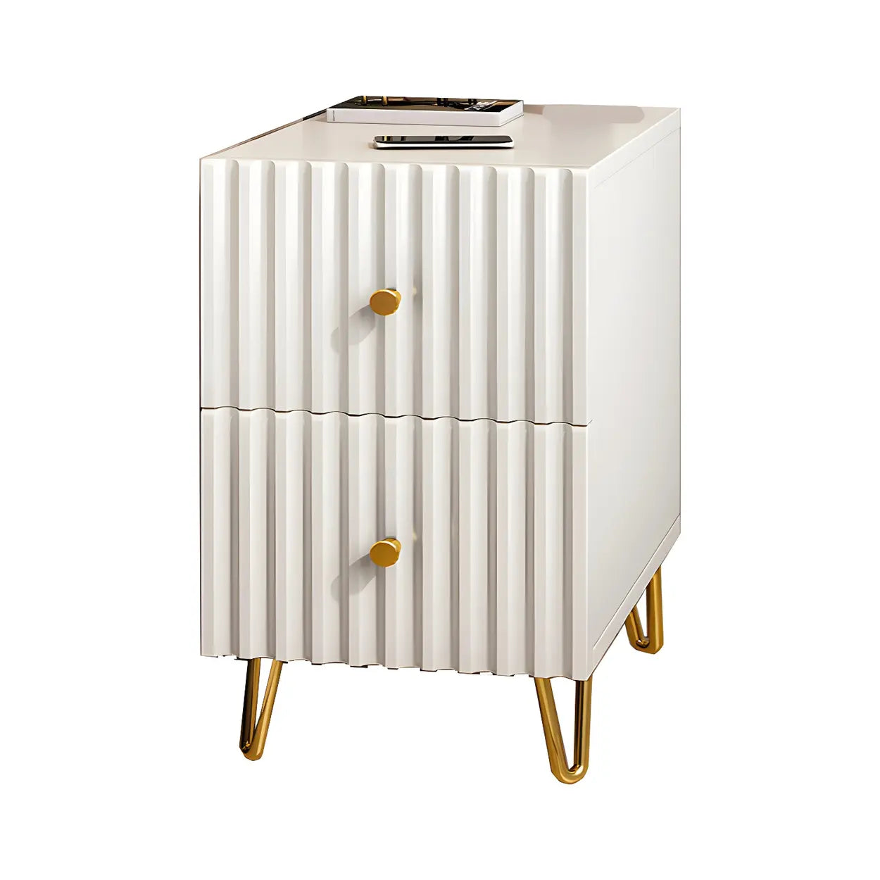 Glam Rectangular White Wood Nightstand with Storage Drawers