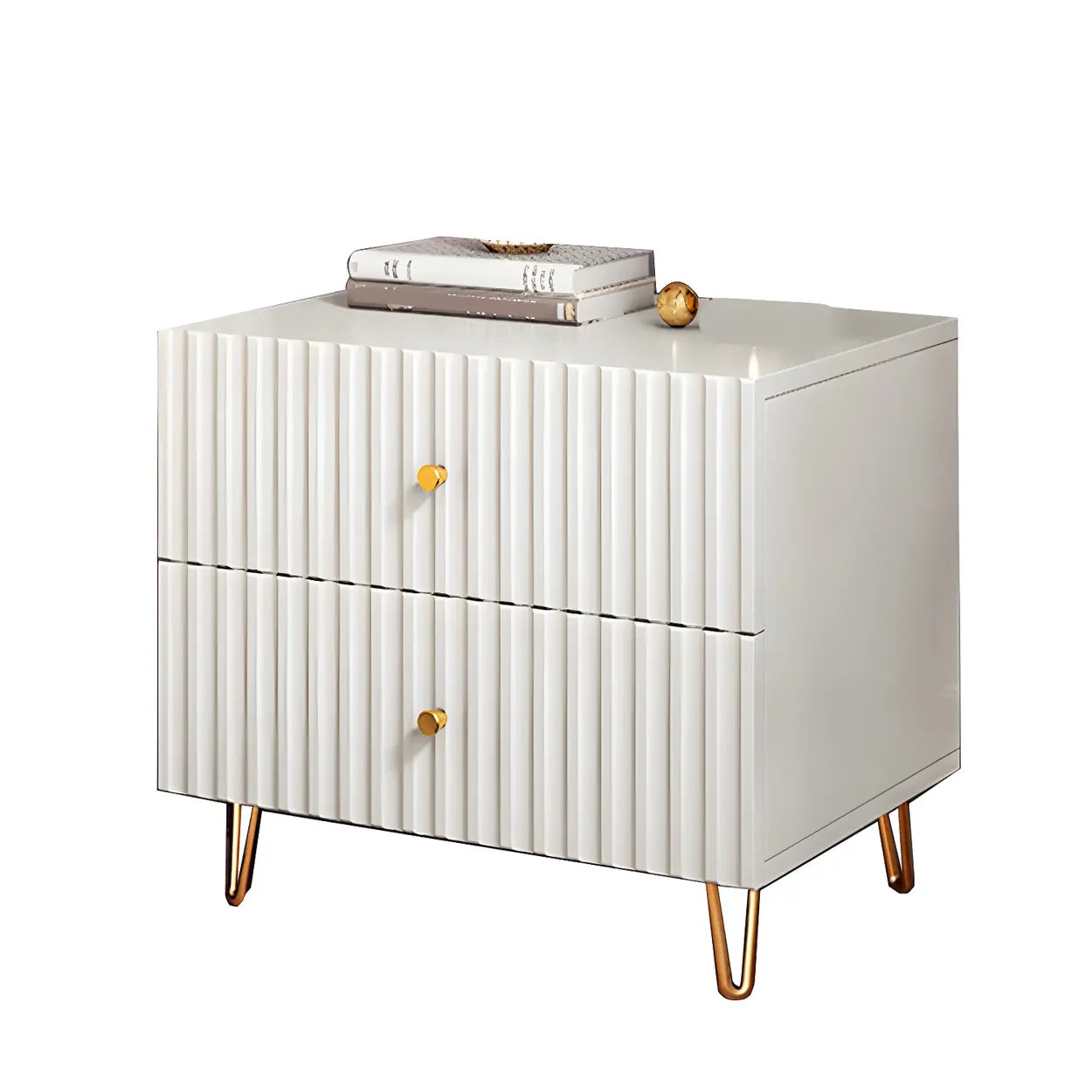 Glam Rectangular White Wood Nightstand with Storage Drawers
