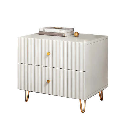 Glam Rectangular White Wood Nightstand with Storage Drawers