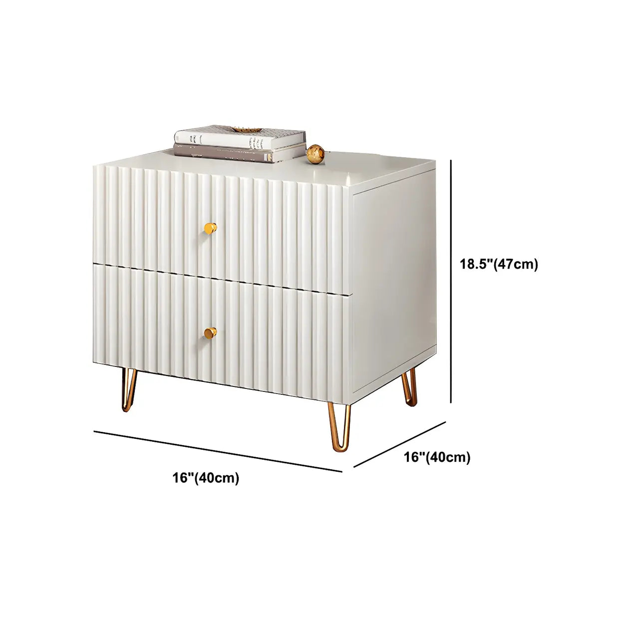 Glam Rectangular White Wood Nightstand with Storage Drawers