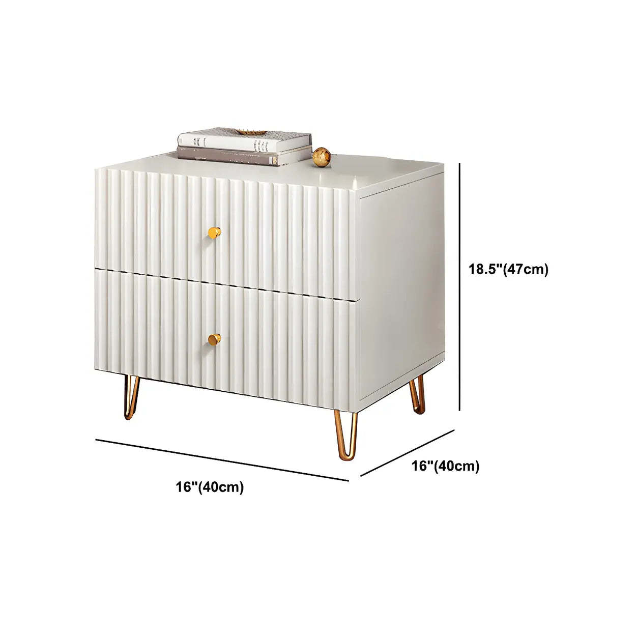 Glam Rectangular White Wood Nightstand with Storage Drawers