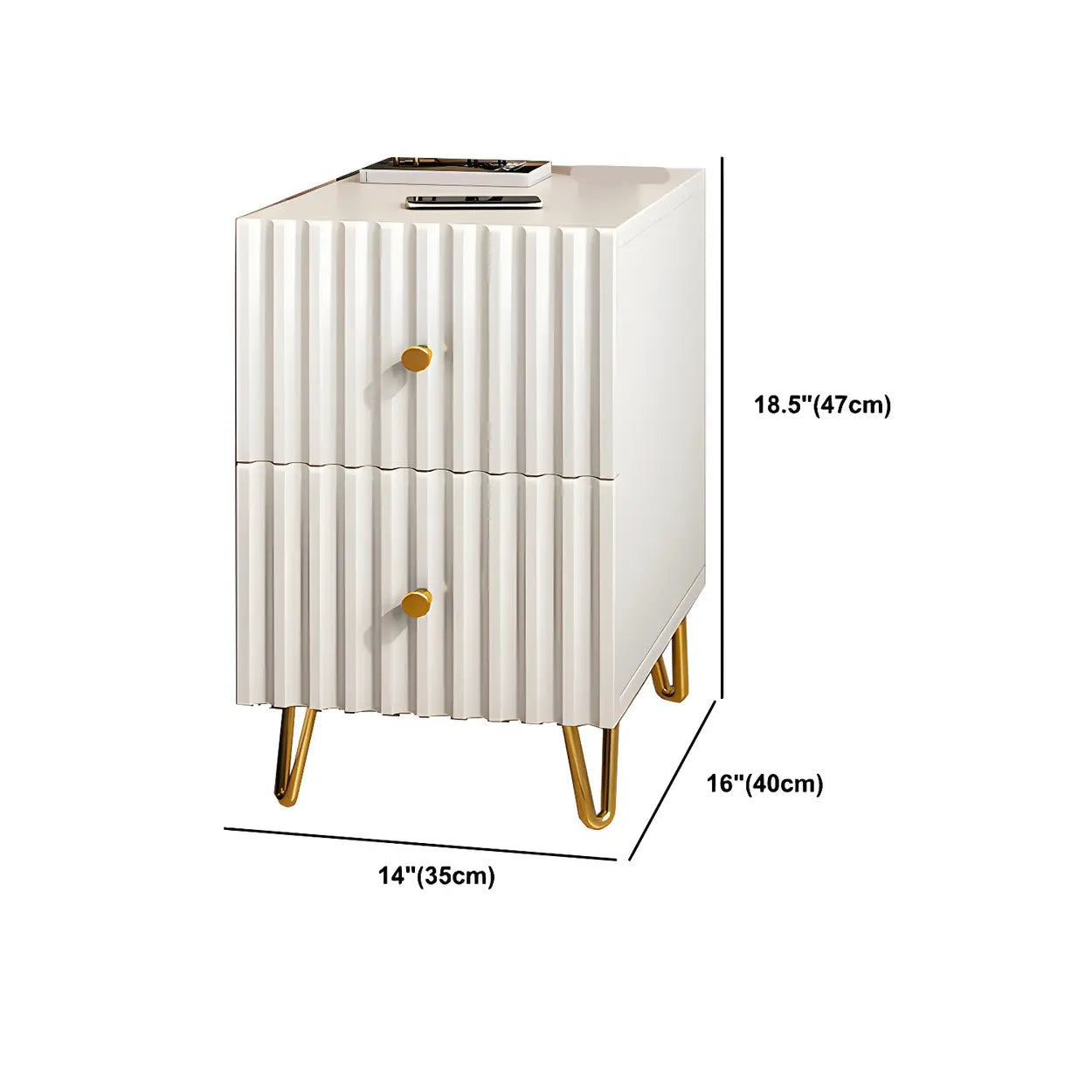 Glam Rectangular White Wood Nightstand with Storage Drawers