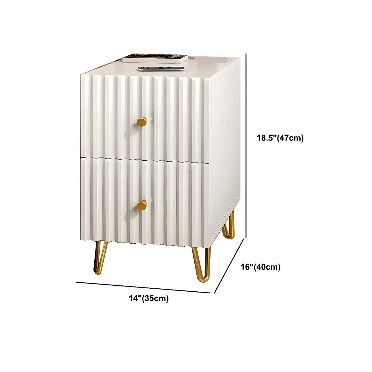 Glam Rectangular White Wood Nightstand with Storage Drawers