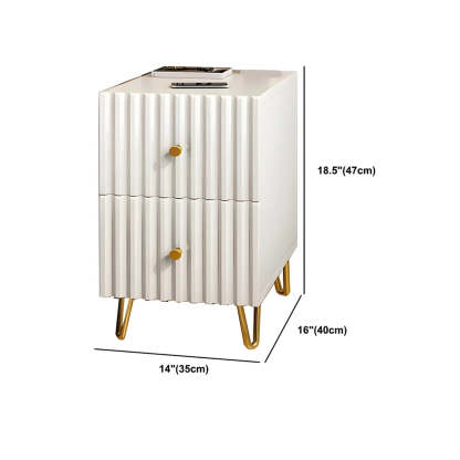 Glam Rectangular White Wood Nightstand with Storage Drawers