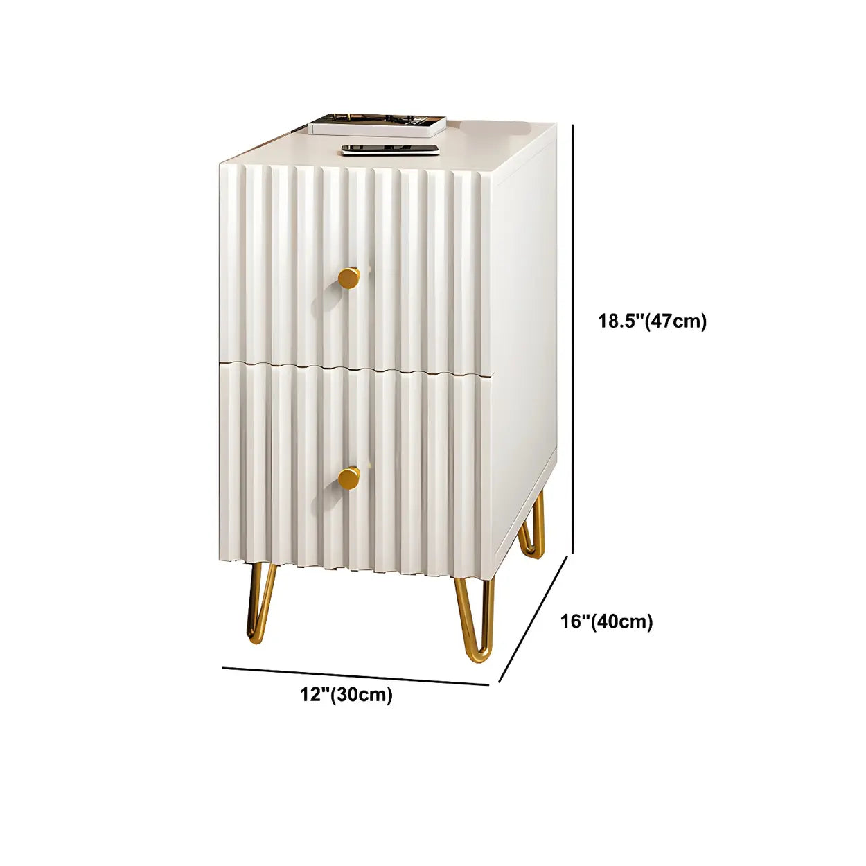Glam Rectangular White Wood Nightstand with Storage Drawers