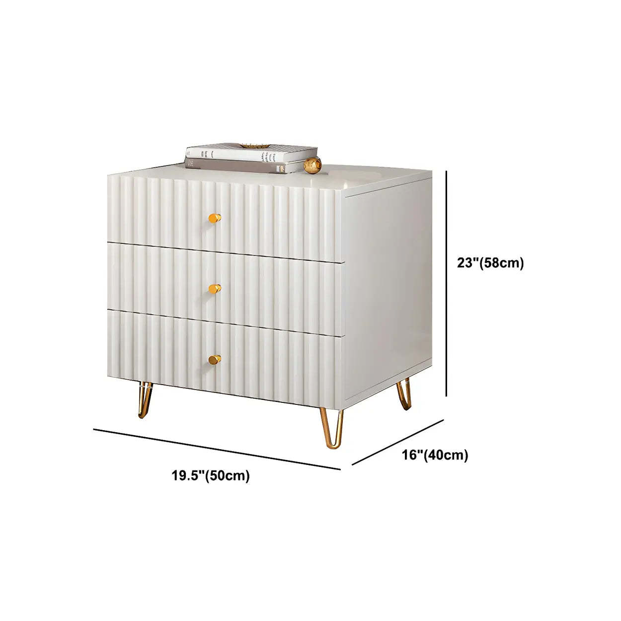 Glam Rectangular White Wood Nightstand with Storage Drawers