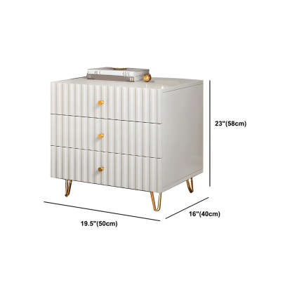 Glam Rectangular White Wood Nightstand with Storage Drawers