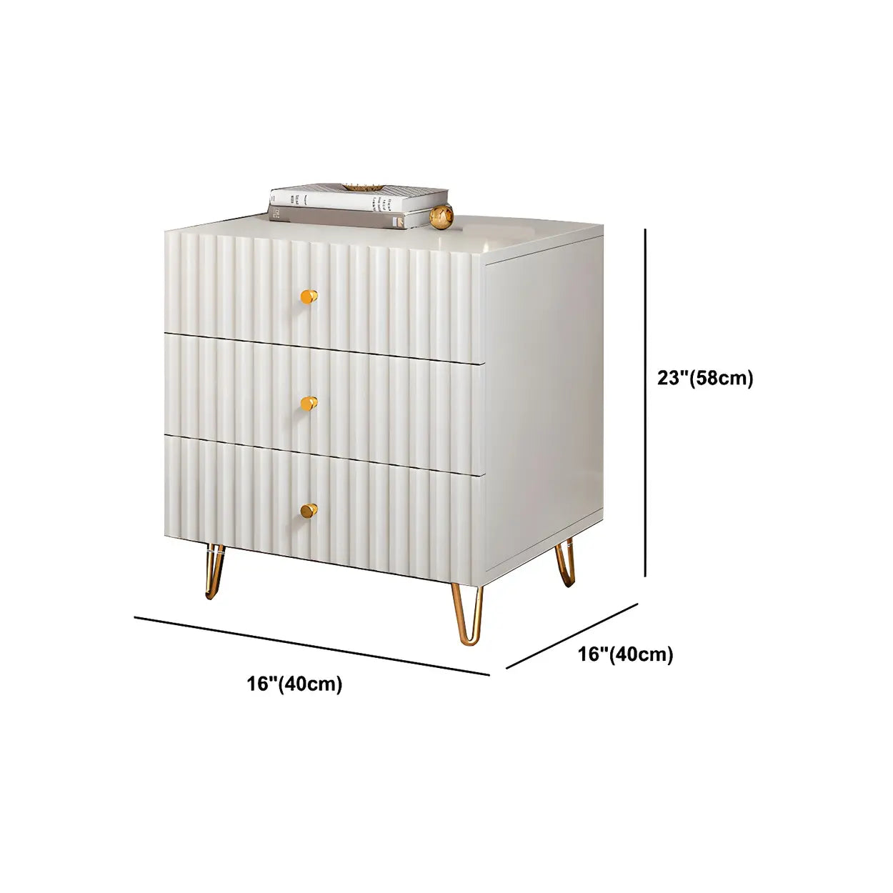 Glam Rectangular White Wood Nightstand with Storage Drawers