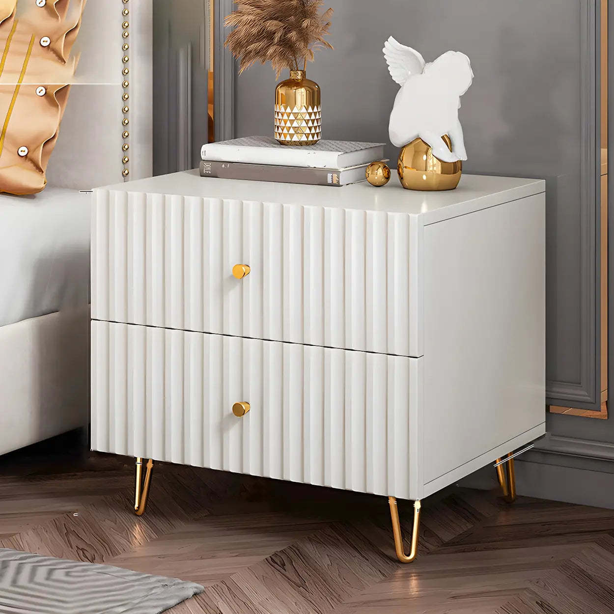 White luxury storage rectangular nightstands — 16" L x 16" W x 18.5" H / Set of 1