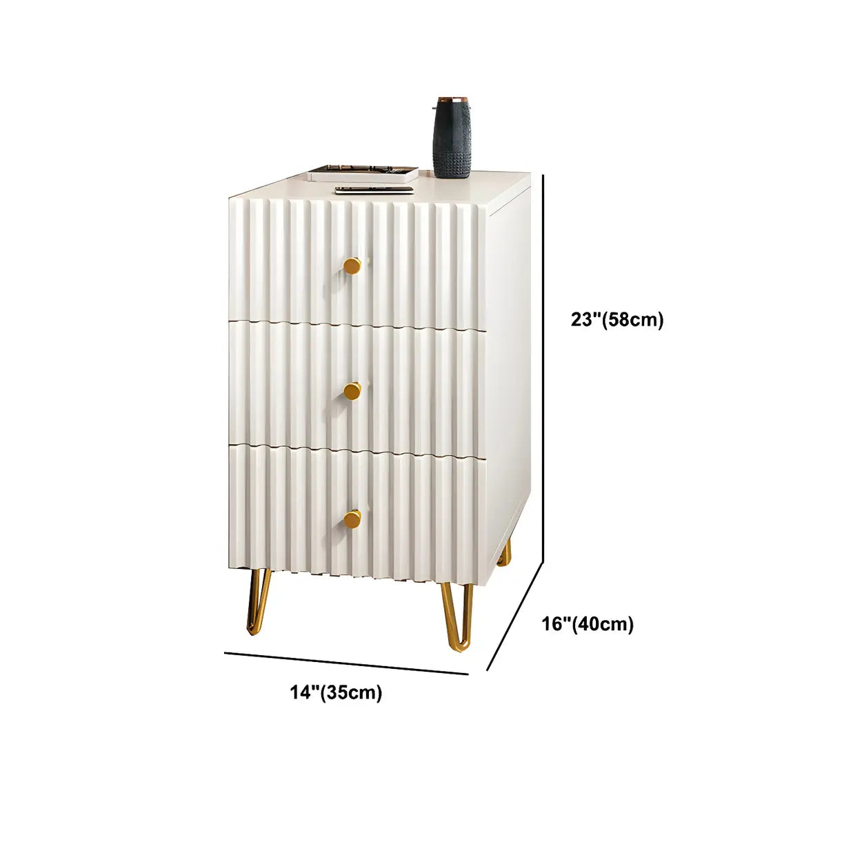Glam Rectangular White Wood Nightstand with Storage Drawers