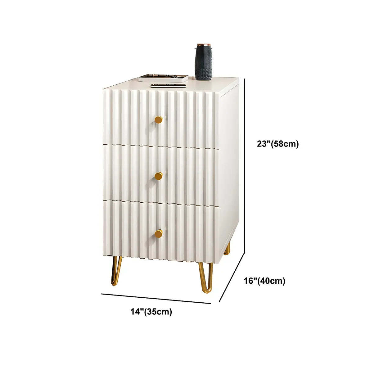 Glam Rectangular White Wood Nightstand with Storage Drawers