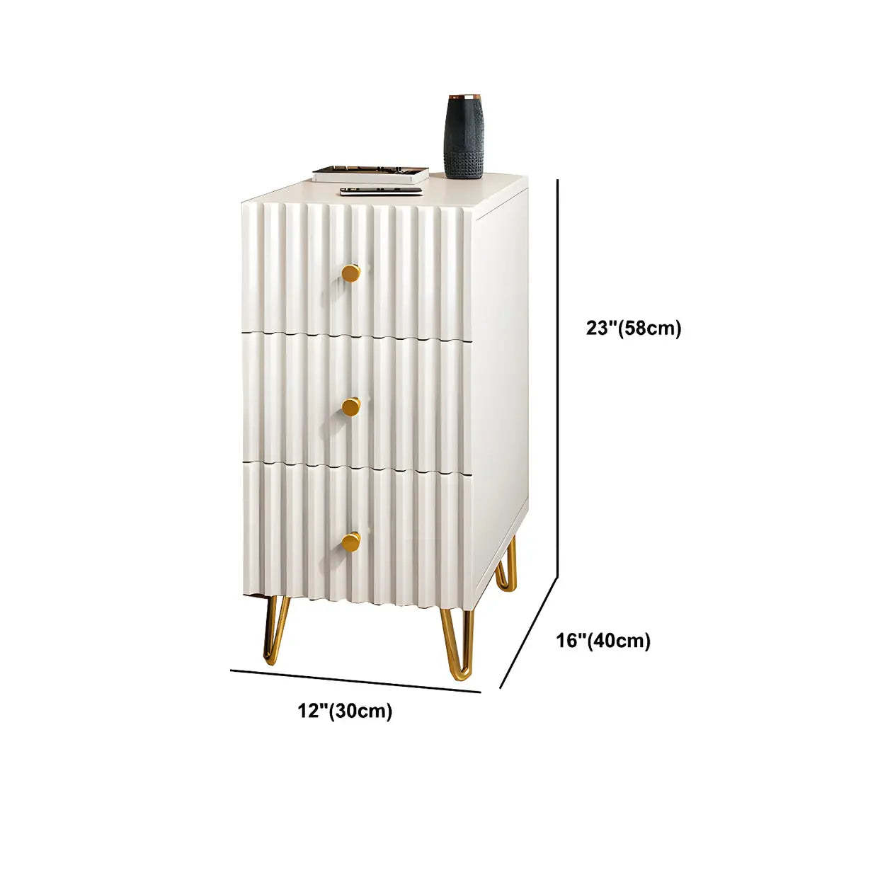 Glam Rectangular White Wood Nightstand with Storage Drawers