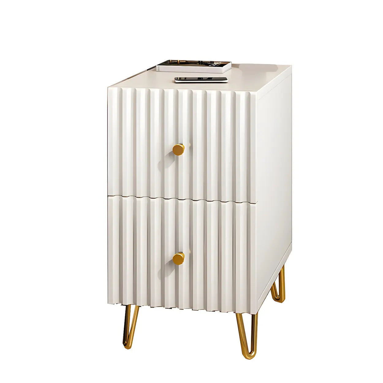 Glam Rectangular White Wood Nightstand with Storage Drawers — 1 Piece