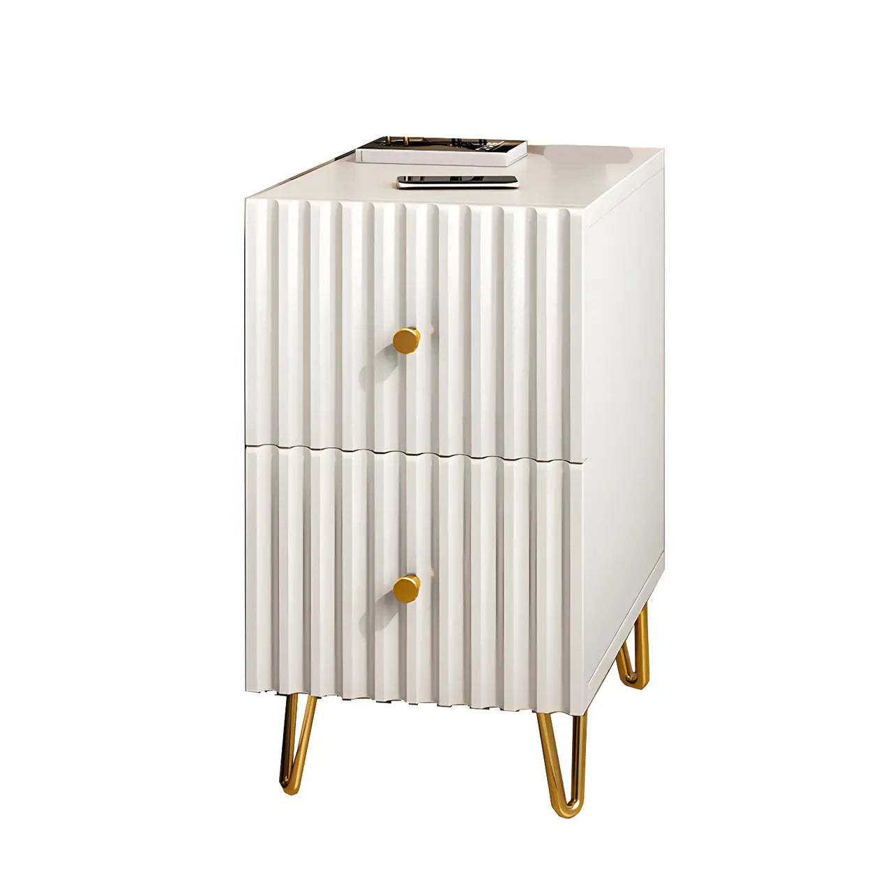 Glam Rectangular White Wood Nightstand with Storage Drawers — 1 Piece